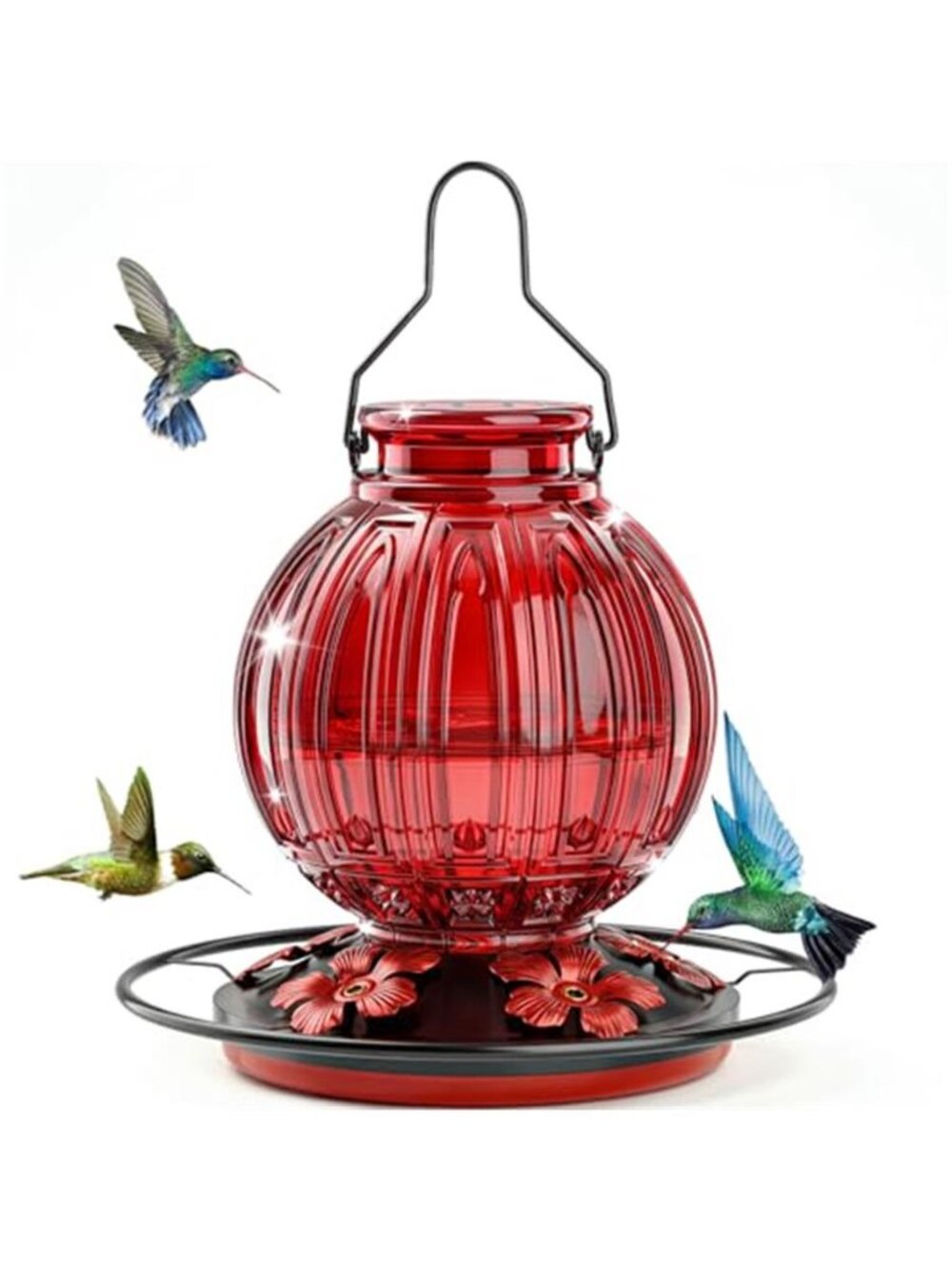Glass Hummingbird Feeder for Outdoors Hanging, 26Oz Bird Nectar Feeder